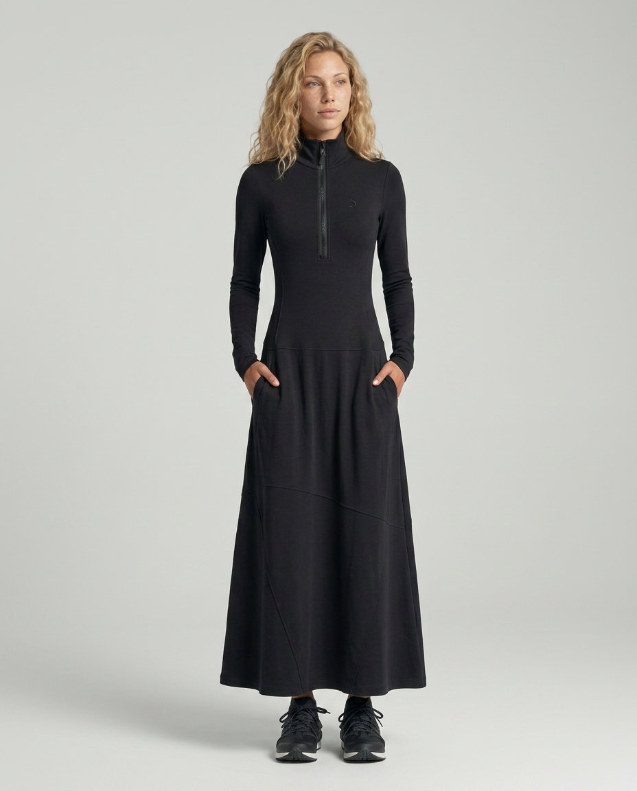 Women's Cotton Blend Zip Neck Maxi Dress Enid