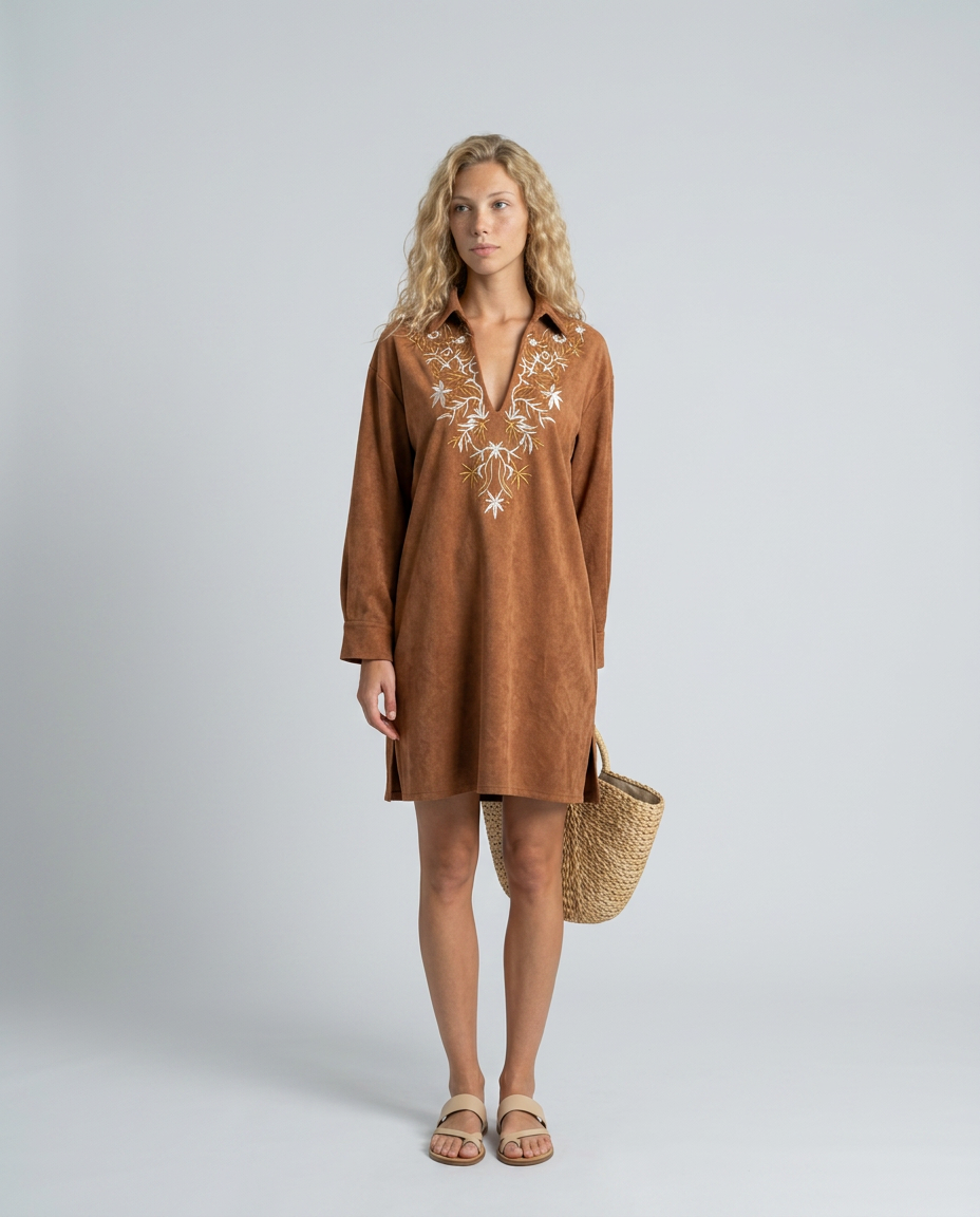 Wren | Suede-Look Midi with Embroidered Detail