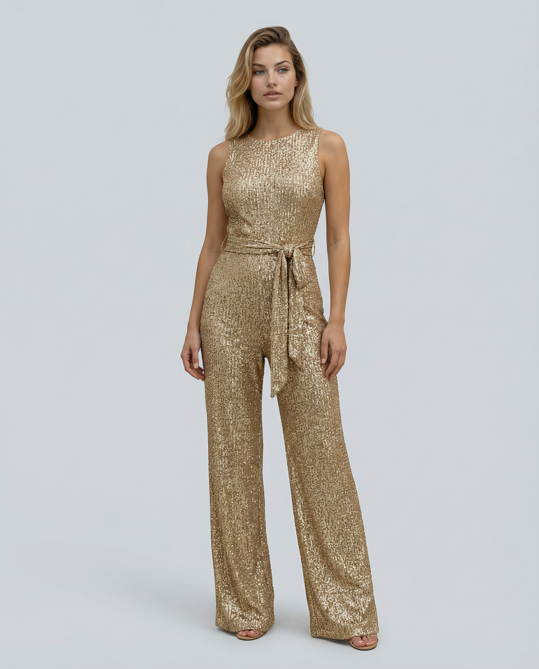 Celeste | Sleeveless Sequin Jumpsuit with Open Back