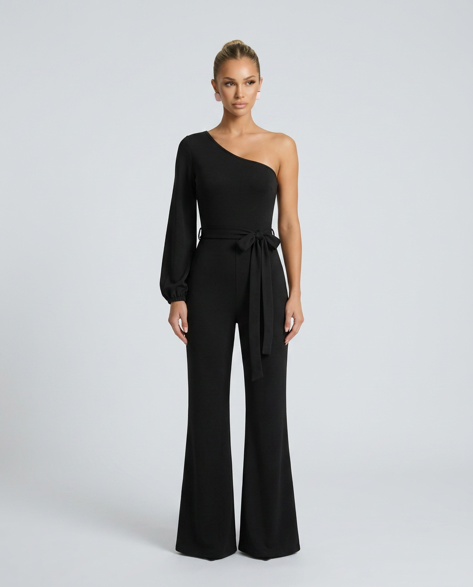 Women's One Shoulder Wide Leg Jumpsuit Tie Waist Gail