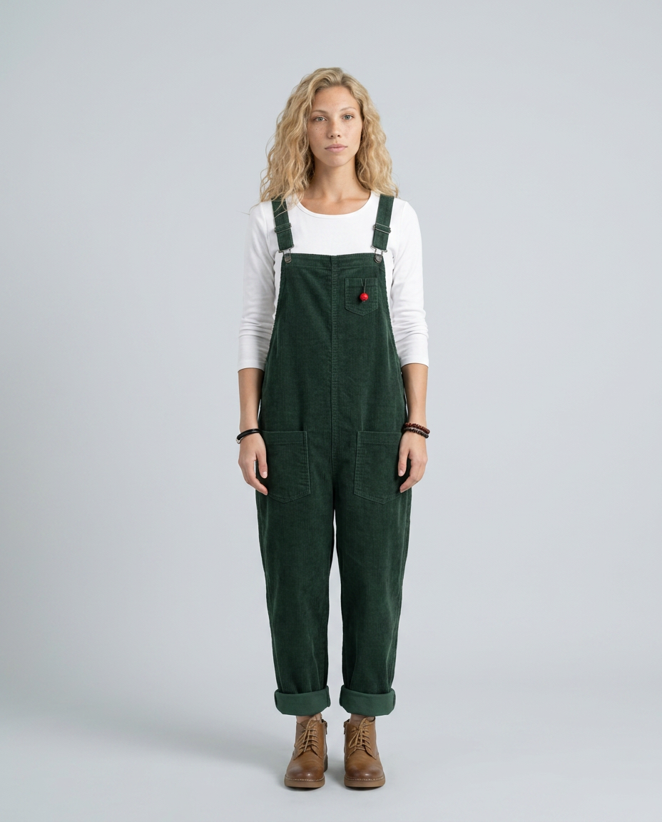 Women's Corduroy Overall Jumpsuit Adjustable Straps Relaxed Fit Ora