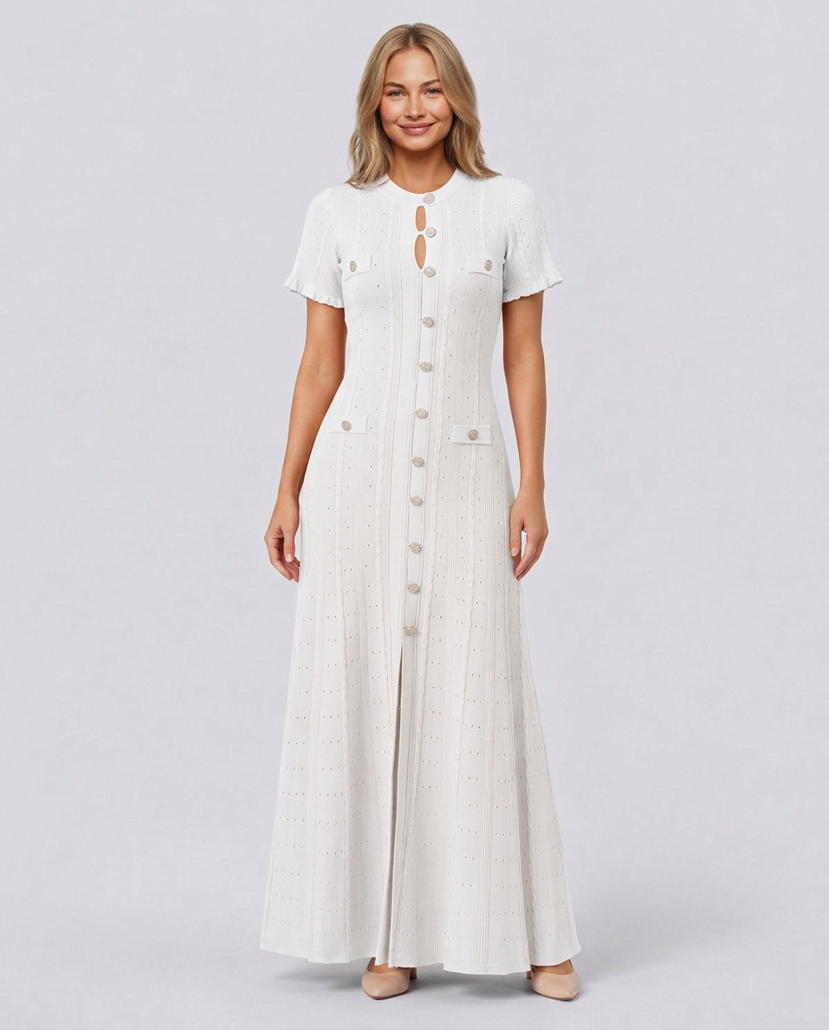 Amelie | Pointelle Knit Button Front Maxi Dress