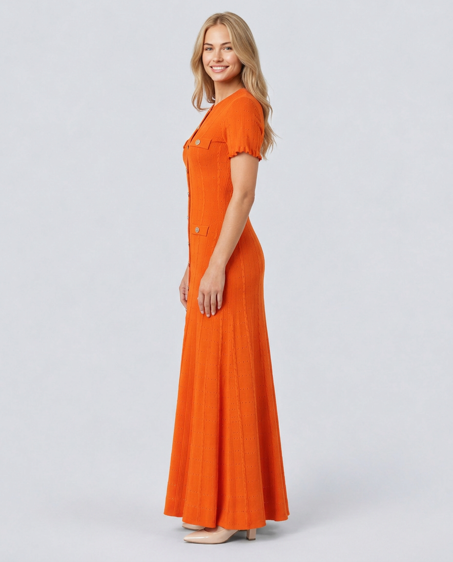 Amelie | Pointelle Knit Button Front Maxi Dress