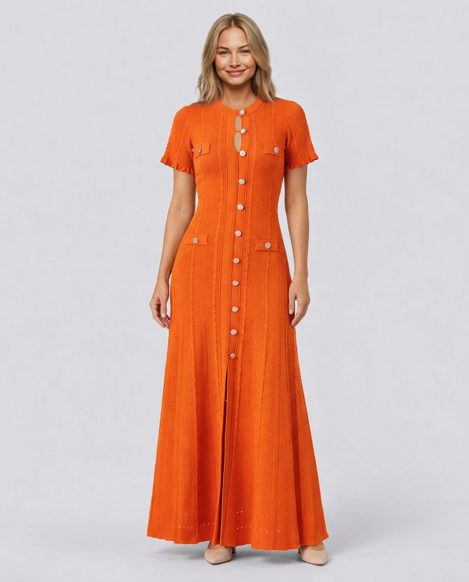 Amelie | Pointelle Knit Button Front Maxi Dress