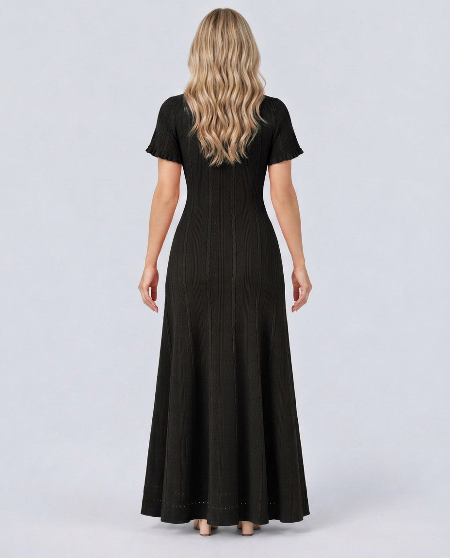 Amelie | Pointelle Knit Button Front Maxi Dress