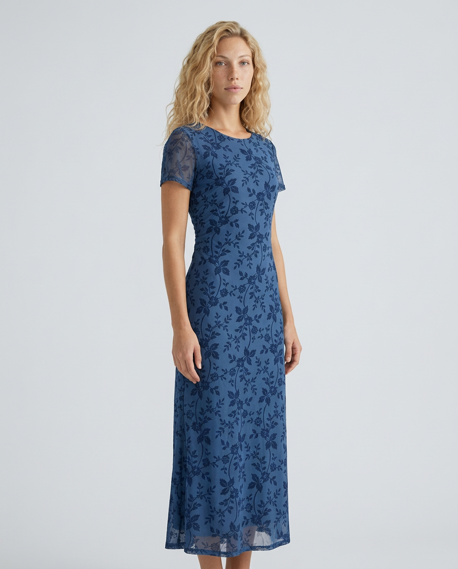 Liana | Floral Waist-Cinching Mesh Midi Dress