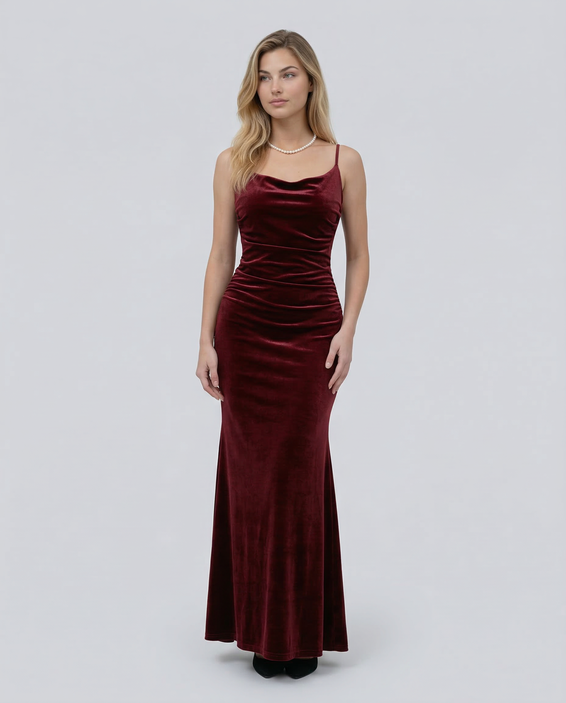Ellie | Velvet Maxi Dress Sleeveless Ruched Design
