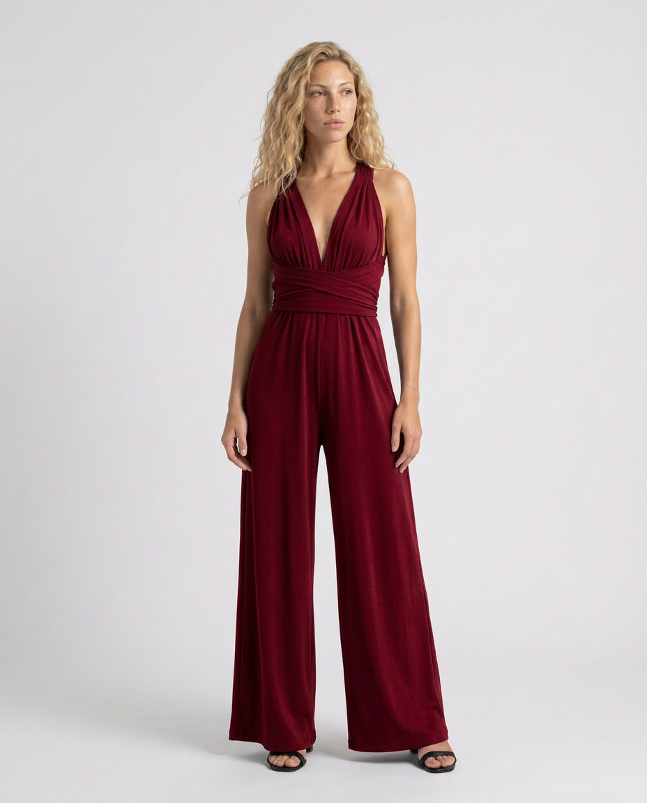 Keri | Satin-Style Jumpsuit with Halter Neck Detail
