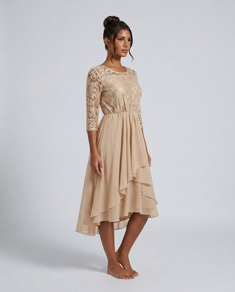 Darcy | Midi Dress with Lace Bodice and Chiffon Skirt