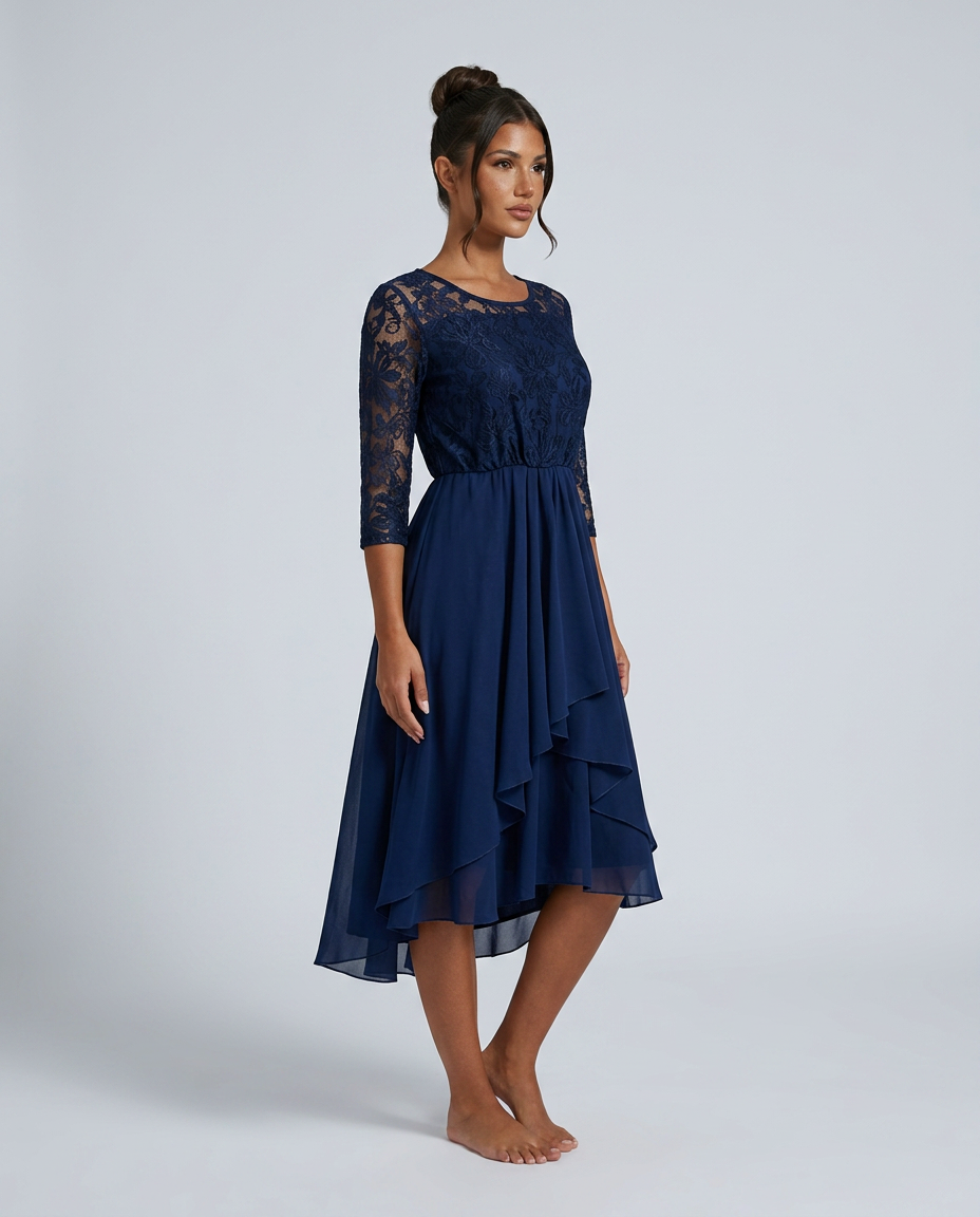 Darcy | Midi Dress with Lace Bodice and Chiffon Skirt