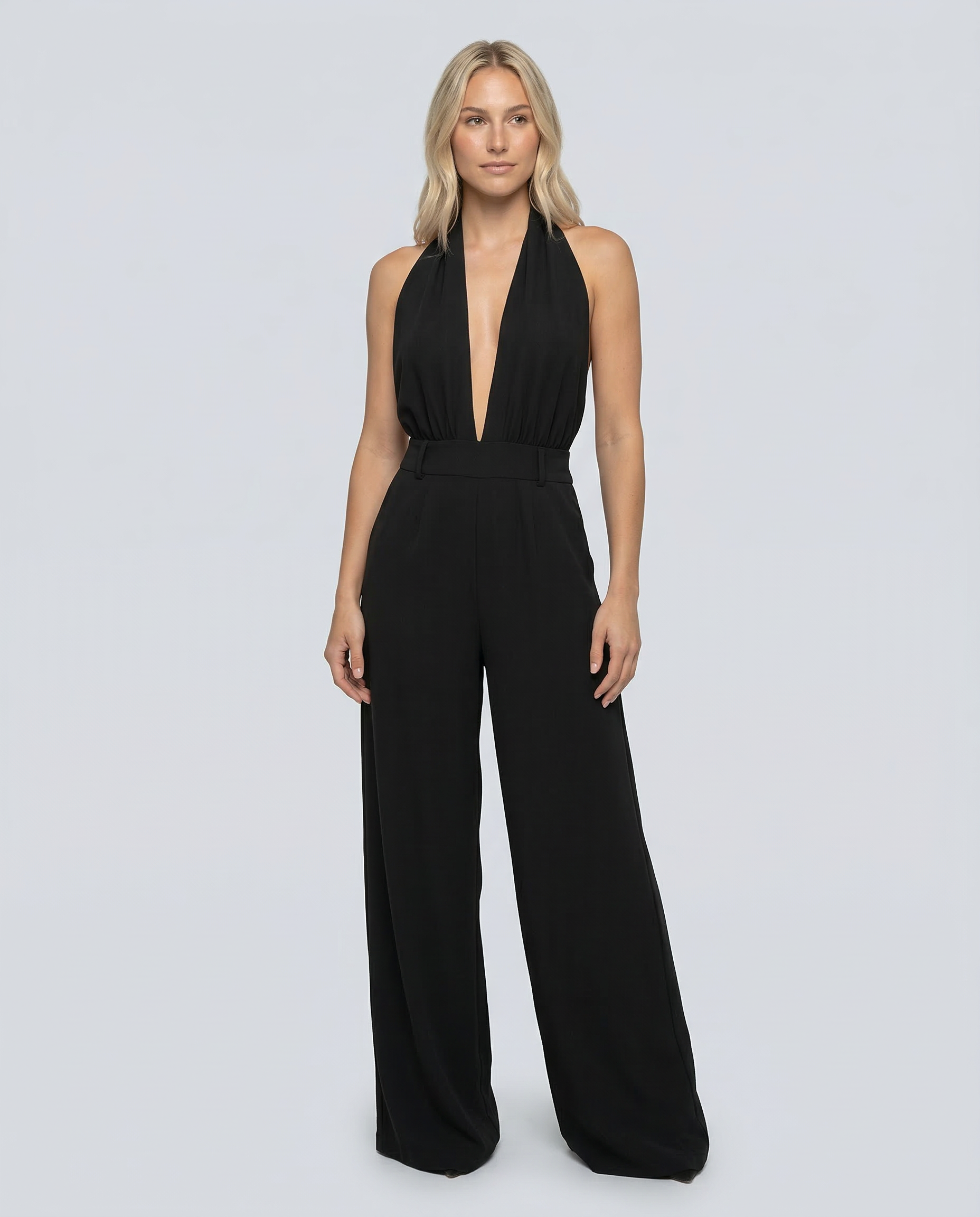 Isabella | V-Neck Ruched Wide-Leg Jumpsuit