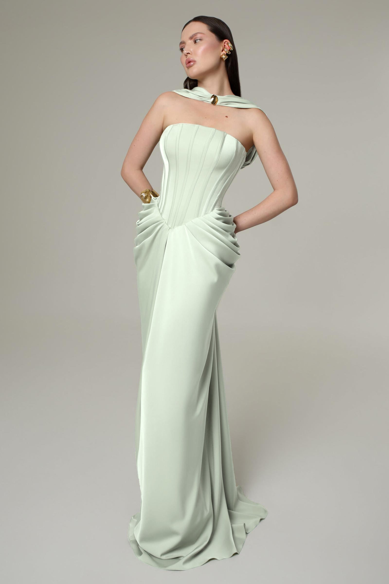 Women's Satin Pleated Lace-Up Maxi Dress