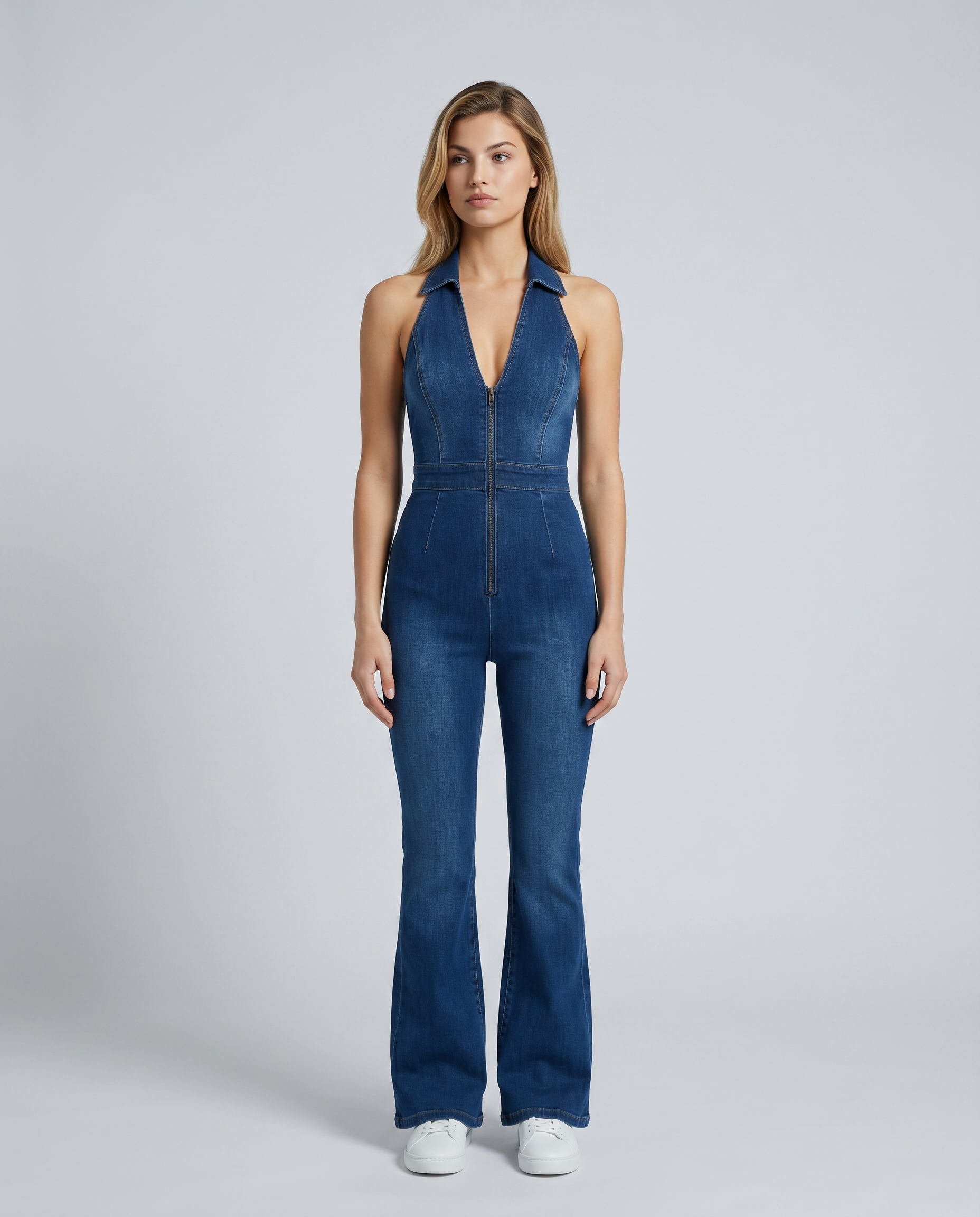 Women's Denim Flare Jumpsuit