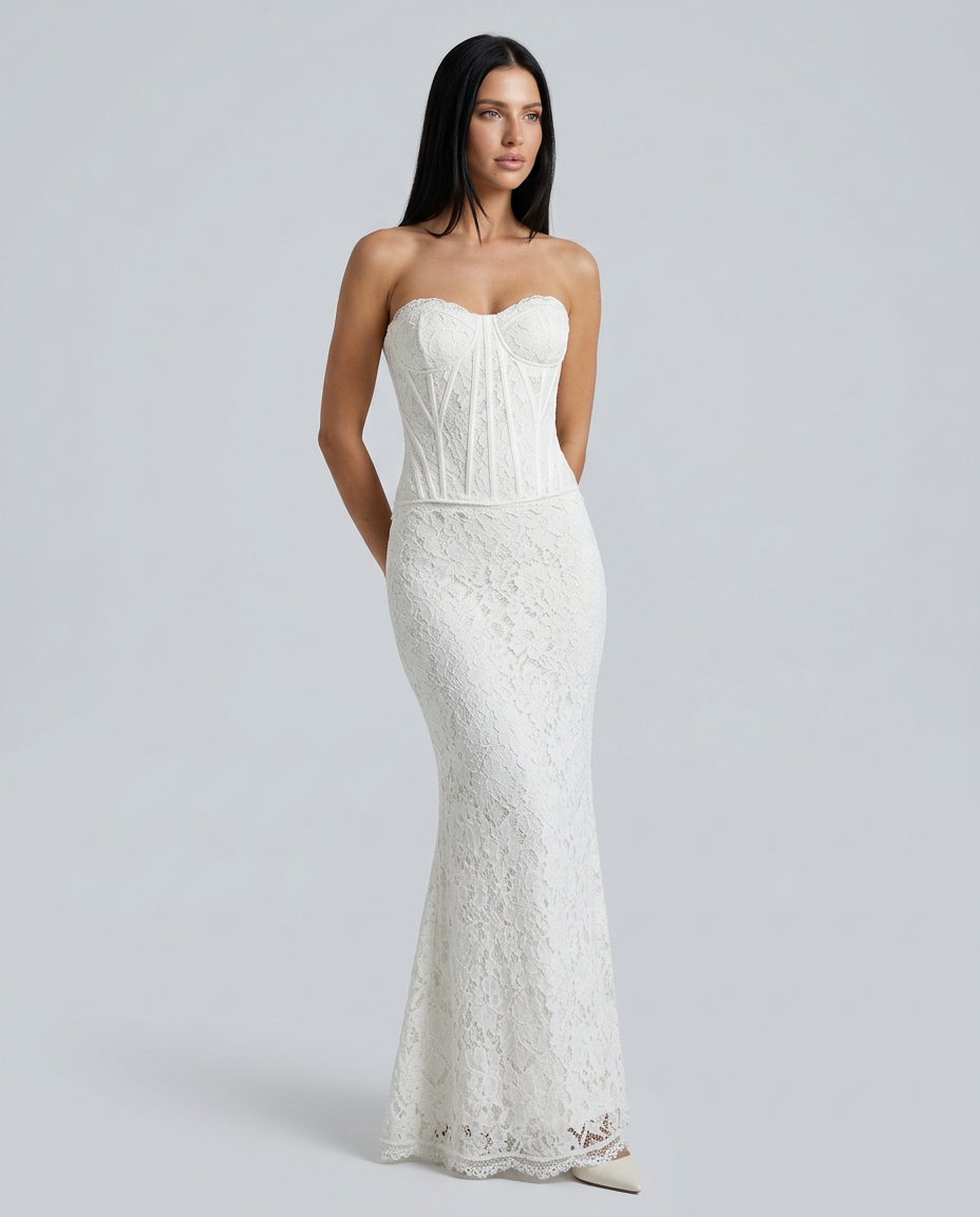 Josephine | Strapless Embroidered Wedding Guest Maxi Dress