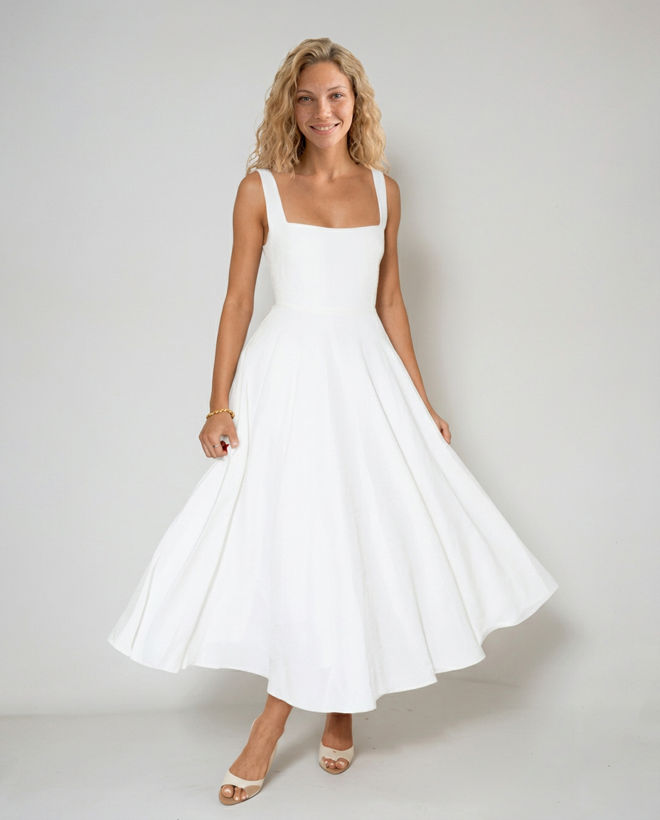 Women's Polyester Cocktail Midi Dress Square Neck