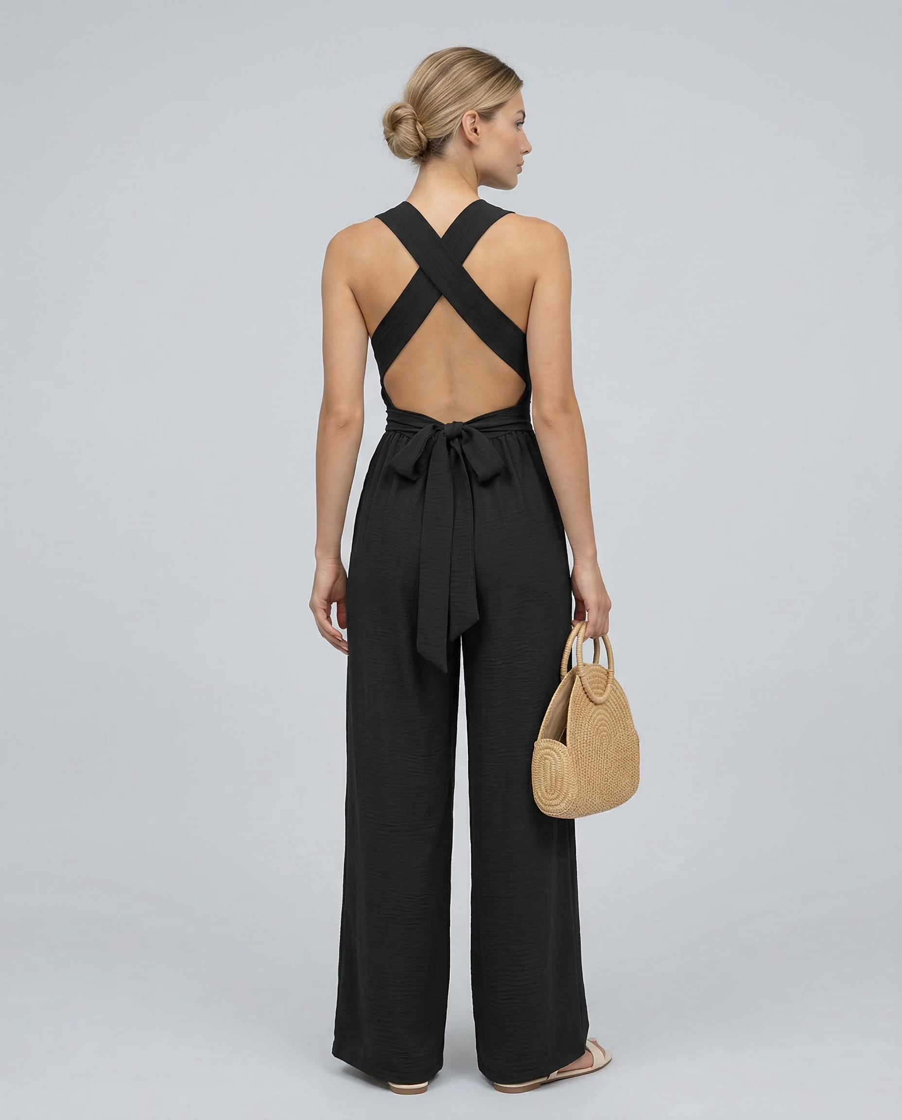 Leanne | Jumpsuit with Cross-Back Detail and Wide-Leg Fit