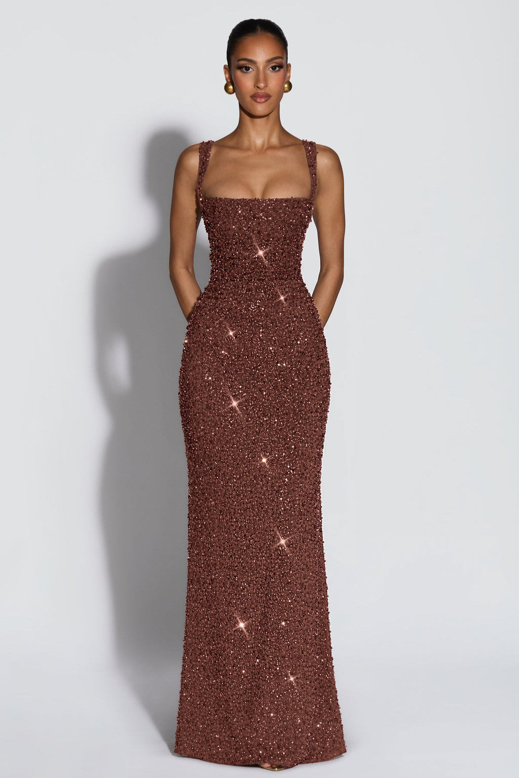 Sabine | Sequin Tie-Up Square Neck Maxi Dress