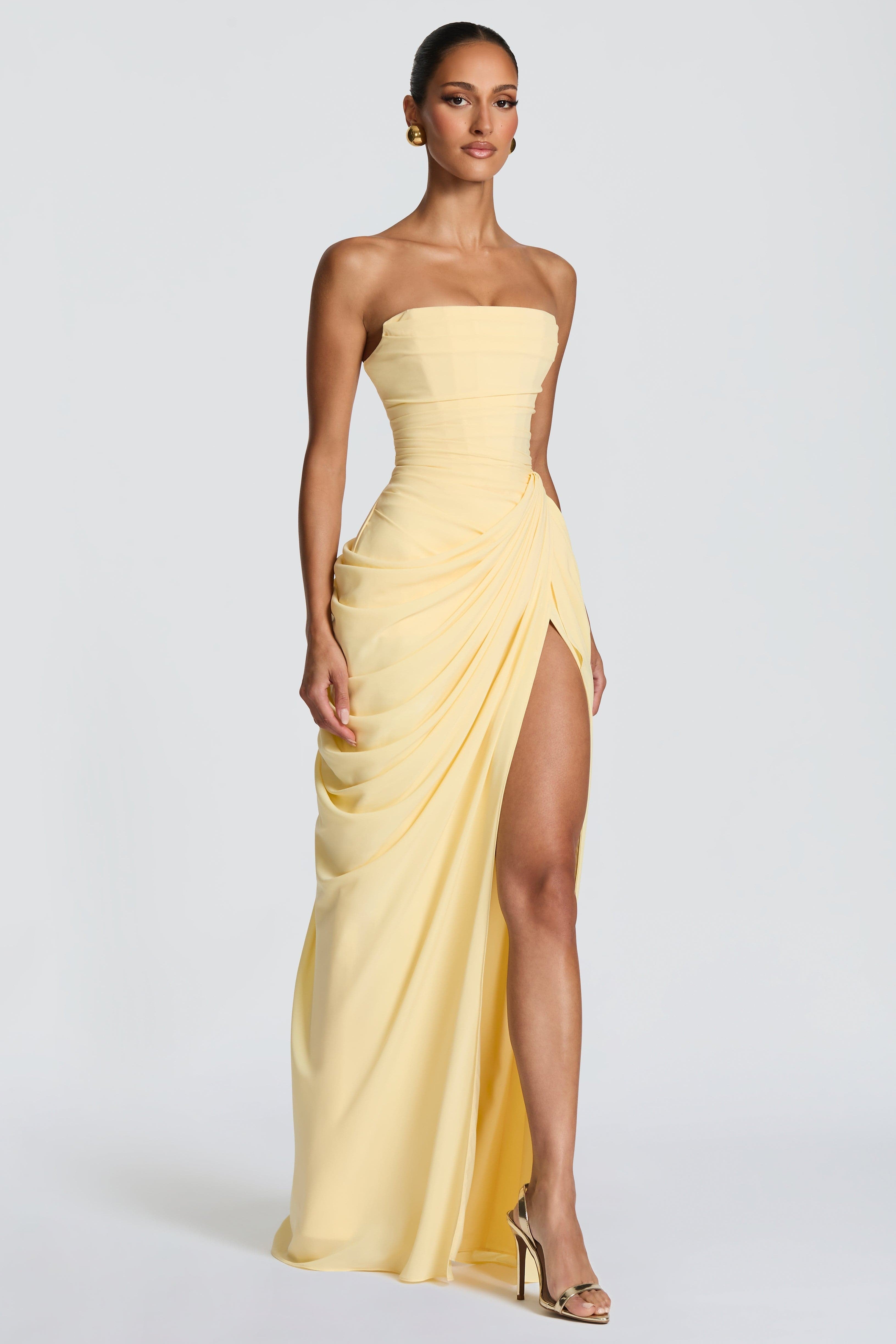 Odette | Strapless Gathered Corset Maxi Dress