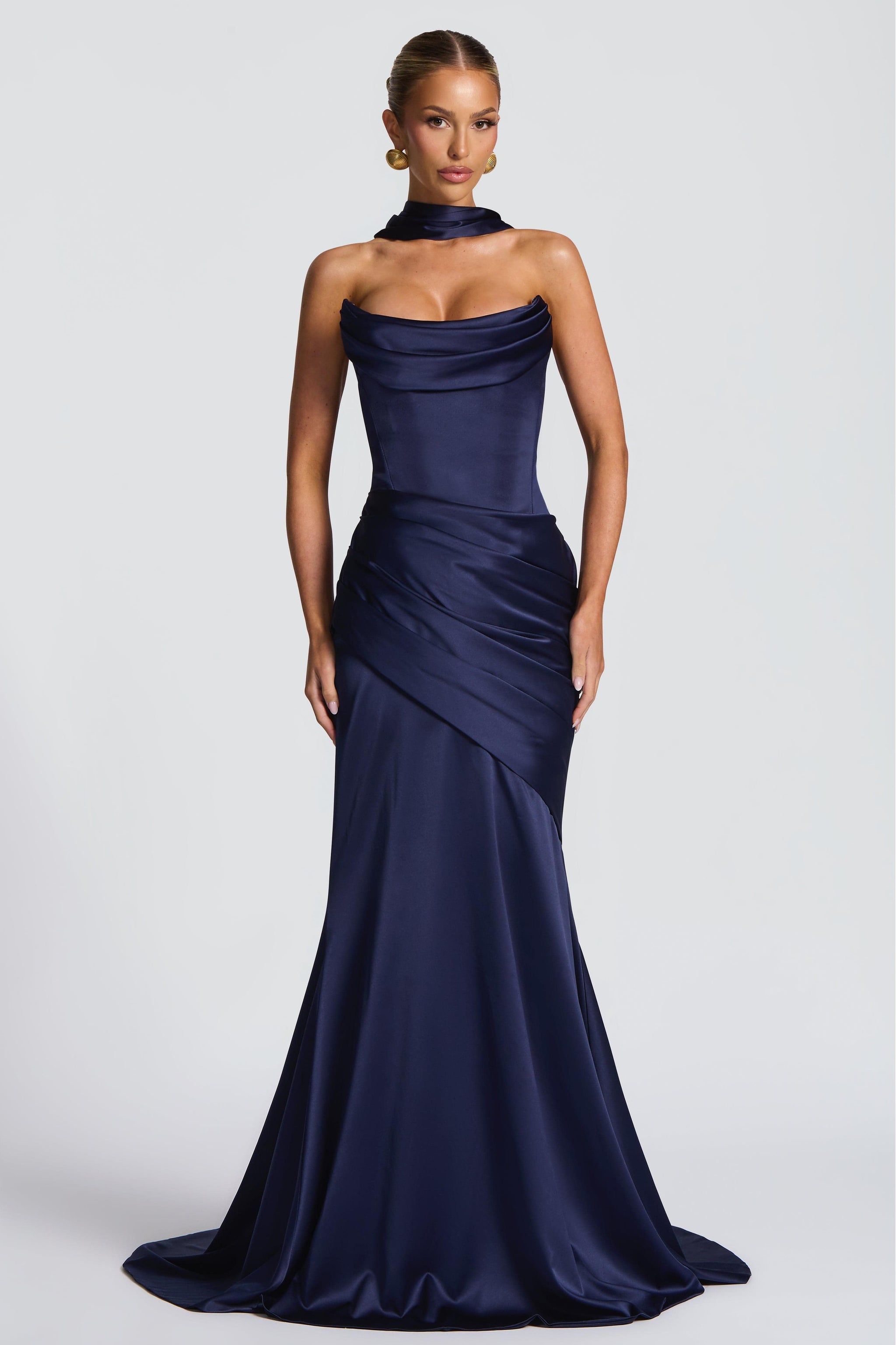 Women's Satin Pleated Off-Shoulder Maxi Dress