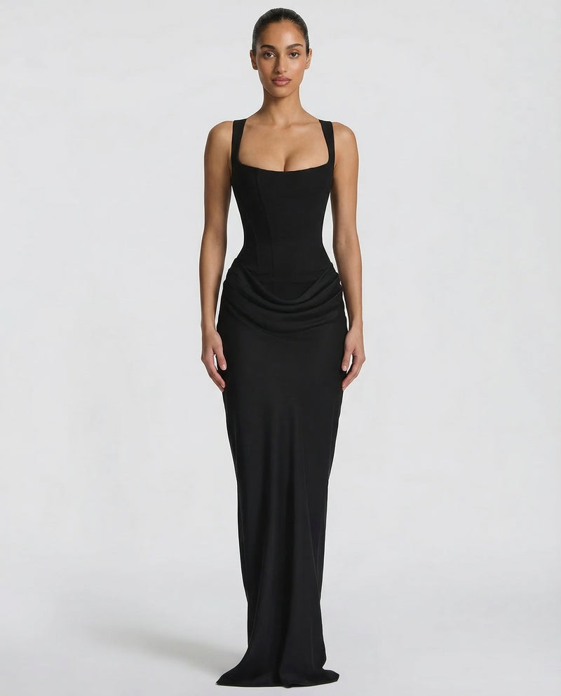 Ruby | Corset Maxi Dress with Draped Skirt