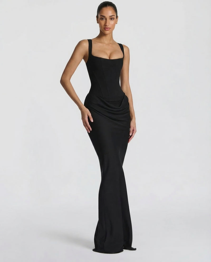Ruby | Corset Maxi Dress with Draped Skirt