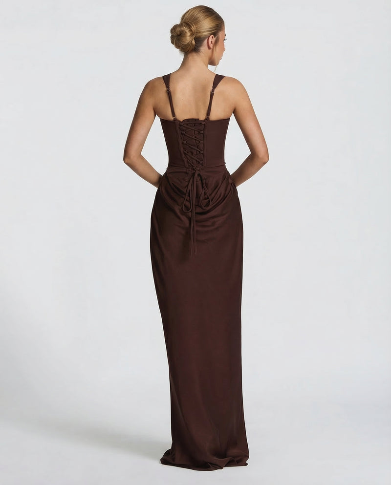 Ruby | Corset Maxi Dress with Draped Skirt