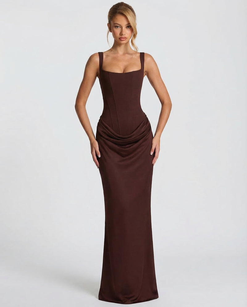 Ruby | Corset Maxi Dress with Draped Skirt
