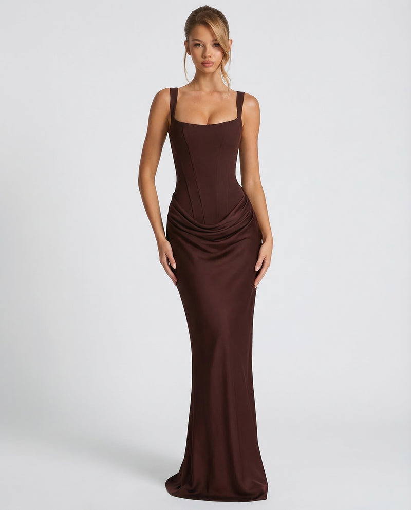 corset brown dress Lady Black Tie - Mabel Gown - Off The Shoulder Luxe Satin Corset Dress main image 1