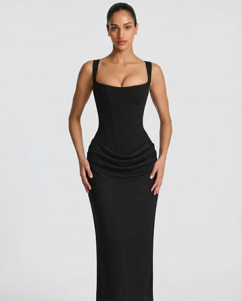 Ruby | Corset Maxi Dress with Draped Skirt