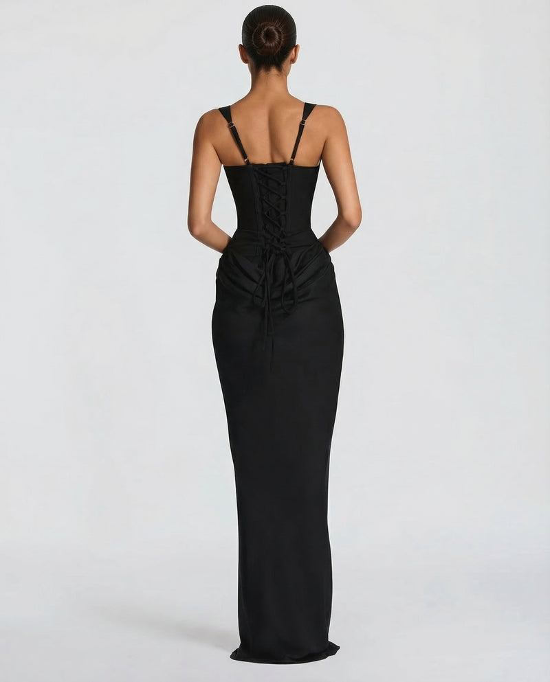 Ruby | Corset Maxi Dress with Draped Skirt