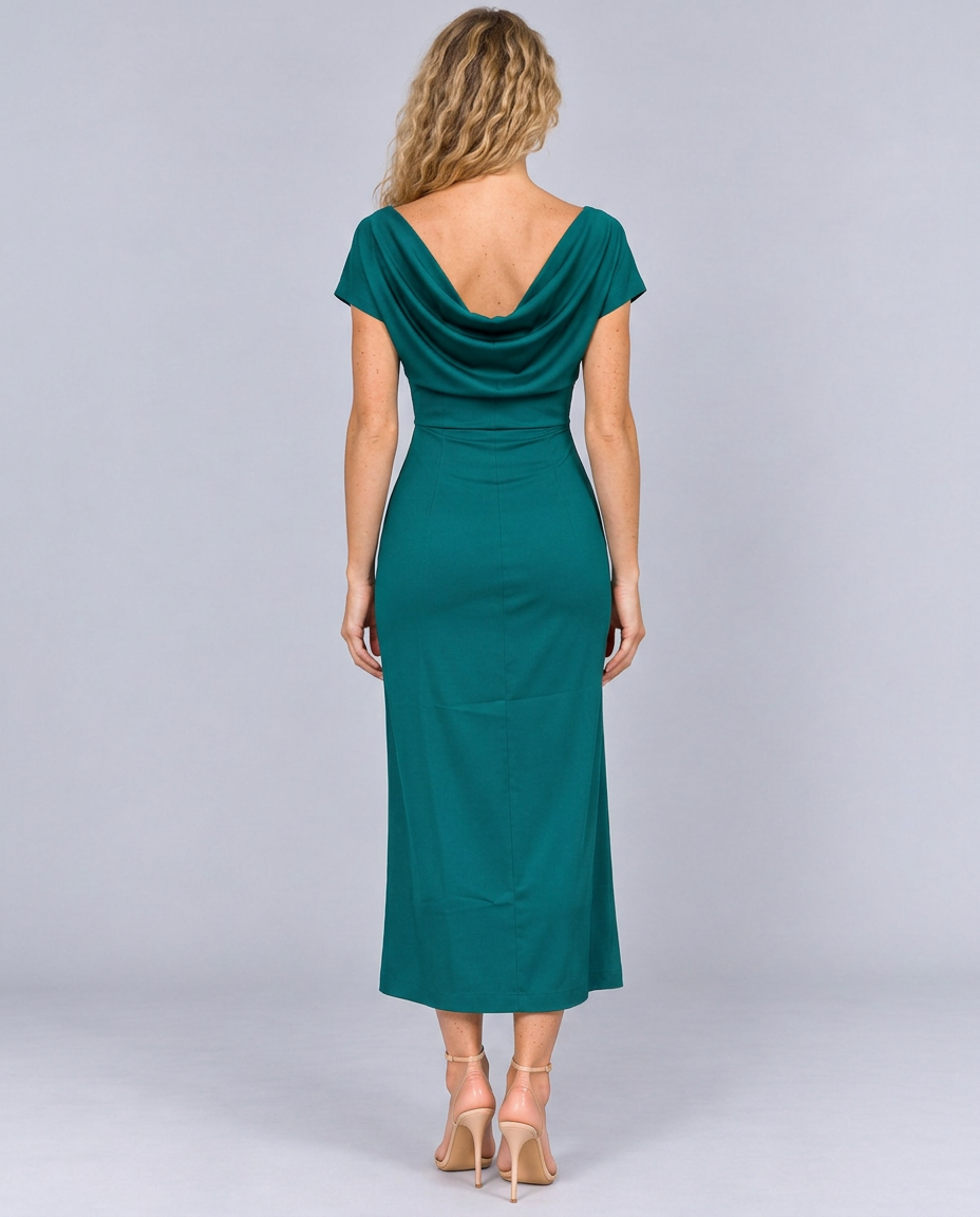 Sienna | Lace-Trim Waterfall Neck Midi Dress