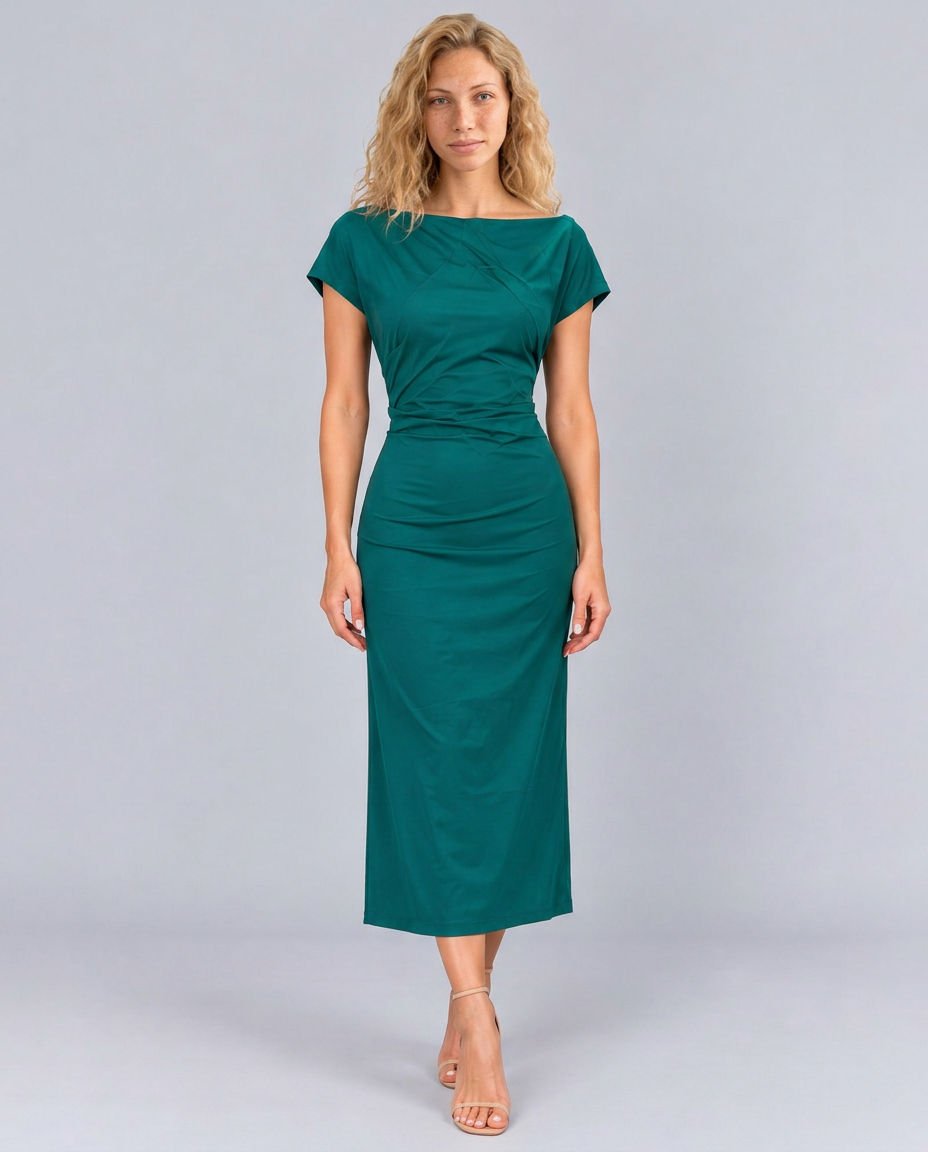 Sienna | Lace-Trim Waterfall Neck Midi Dress