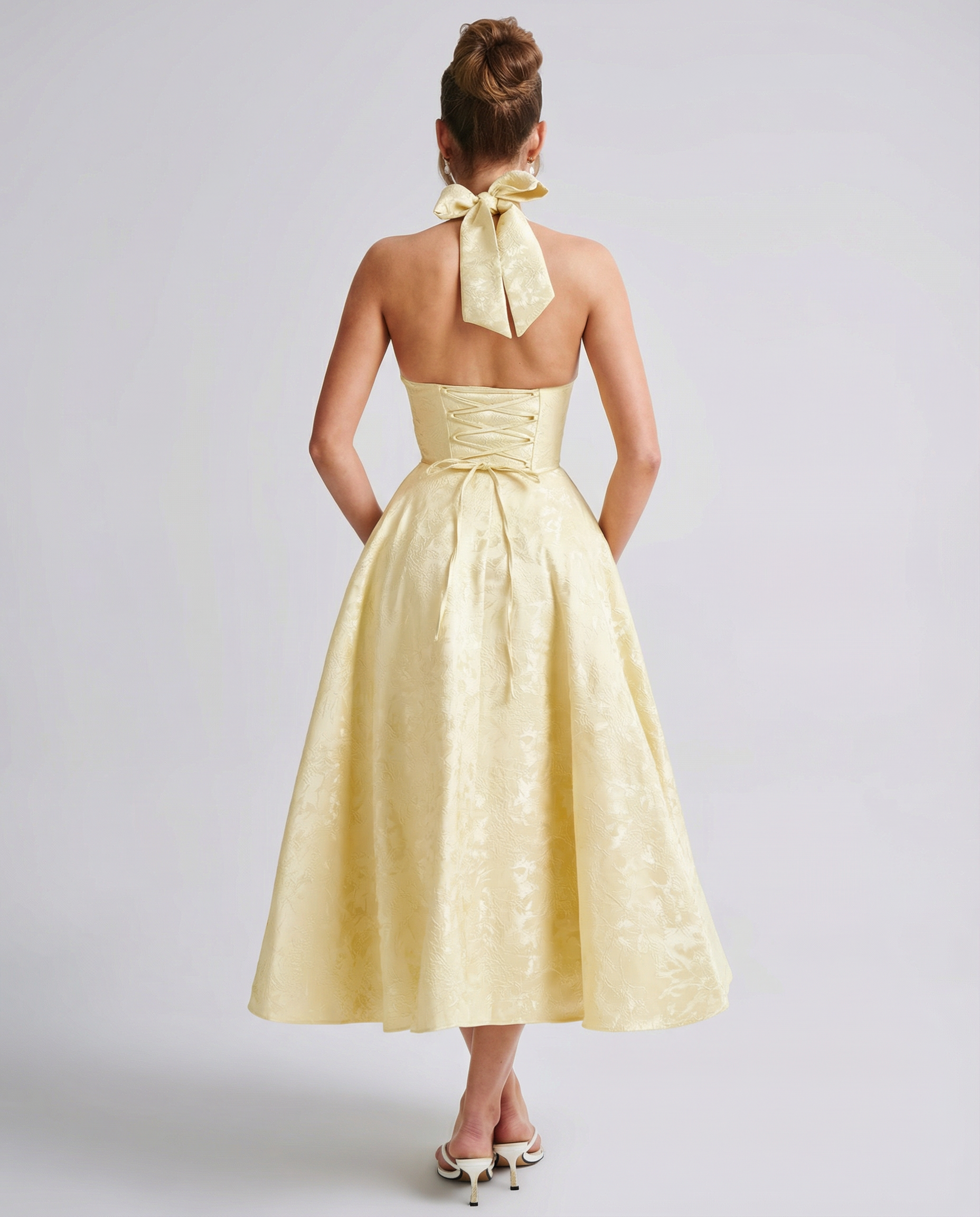 Sheryl | Midi Dress with Halter Neck and Jacquard Finish