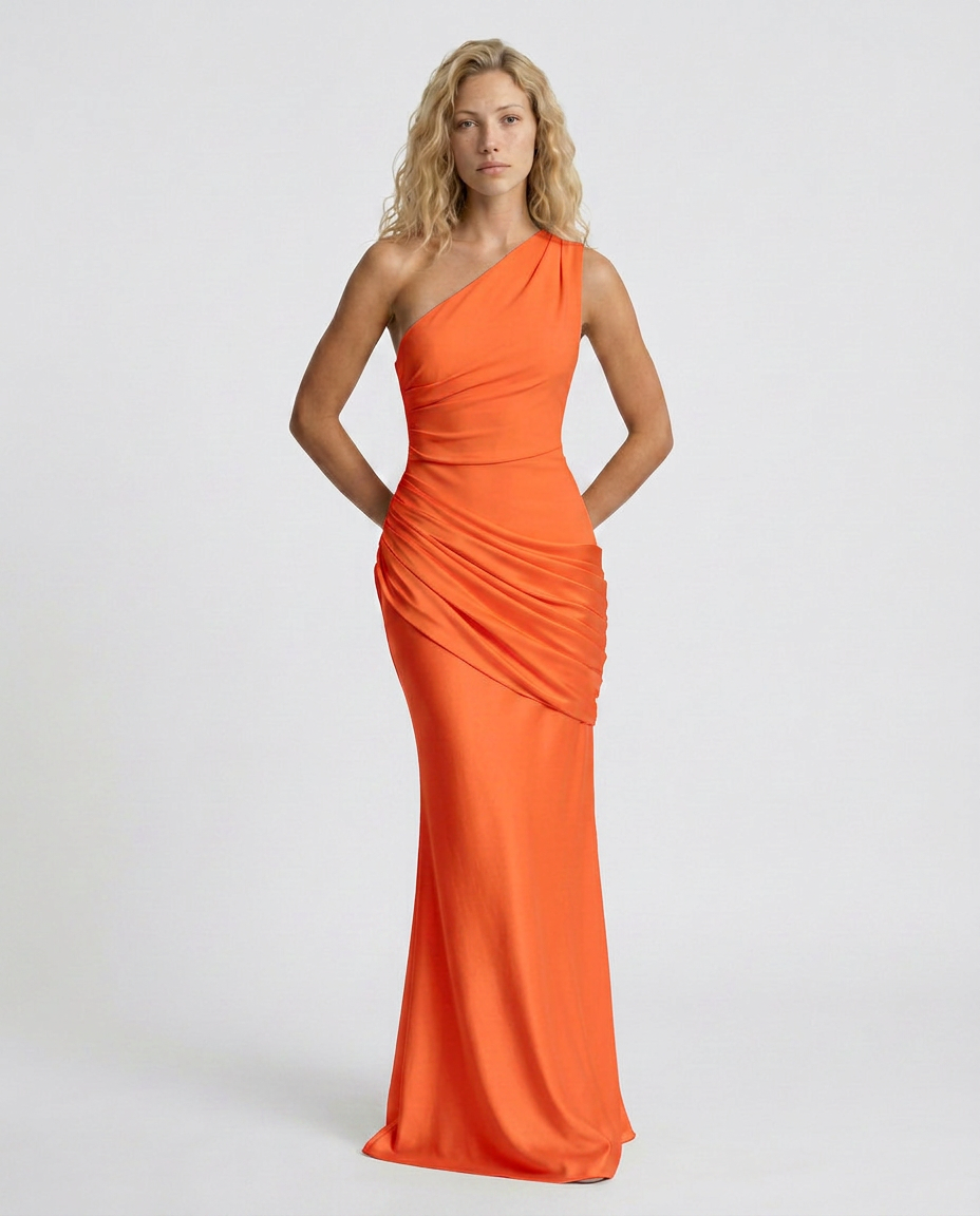 Novie | One-Shoulder Draped Satin Maxi Dress