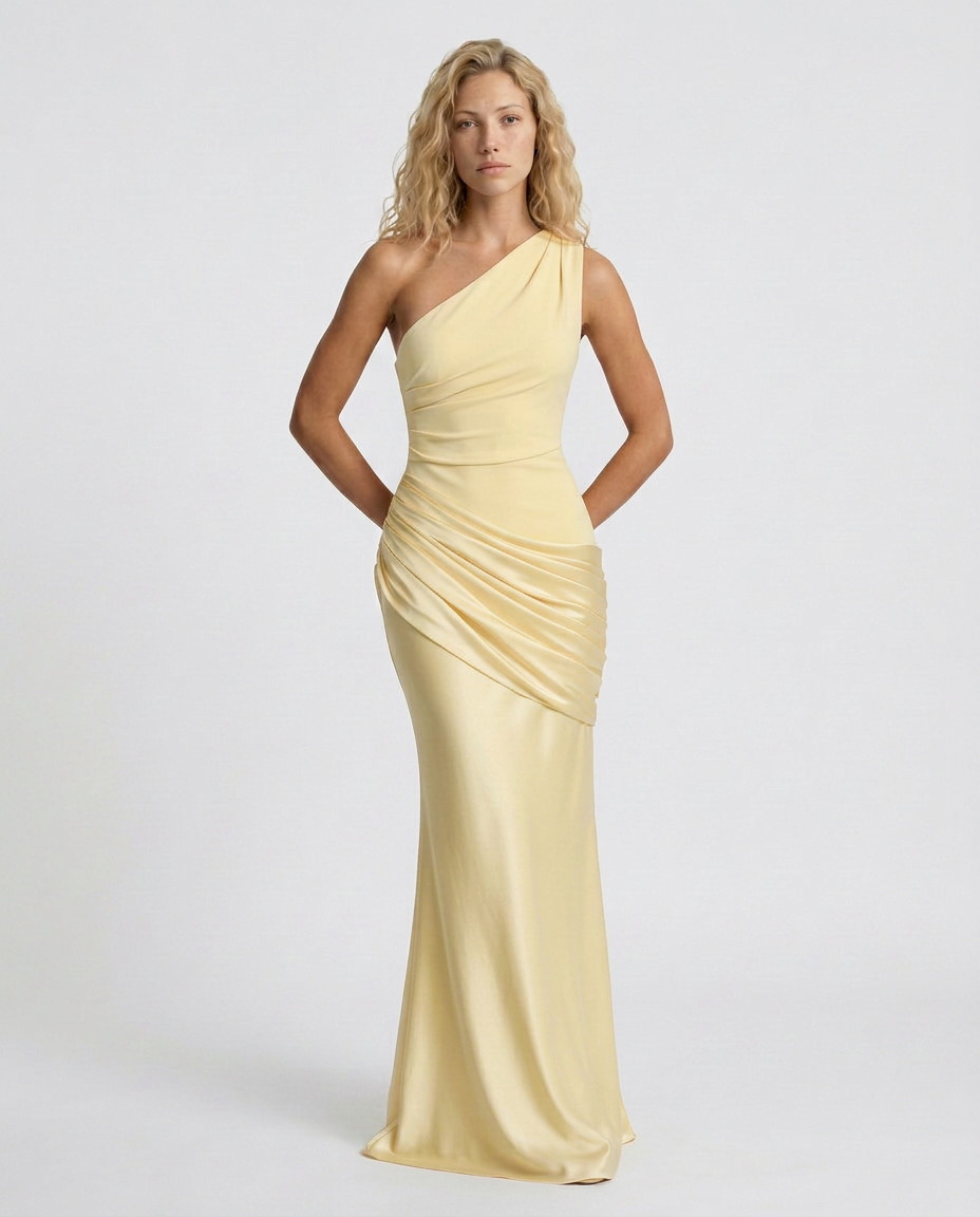 Novie | One-Shoulder Draped Satin Maxi Dress
