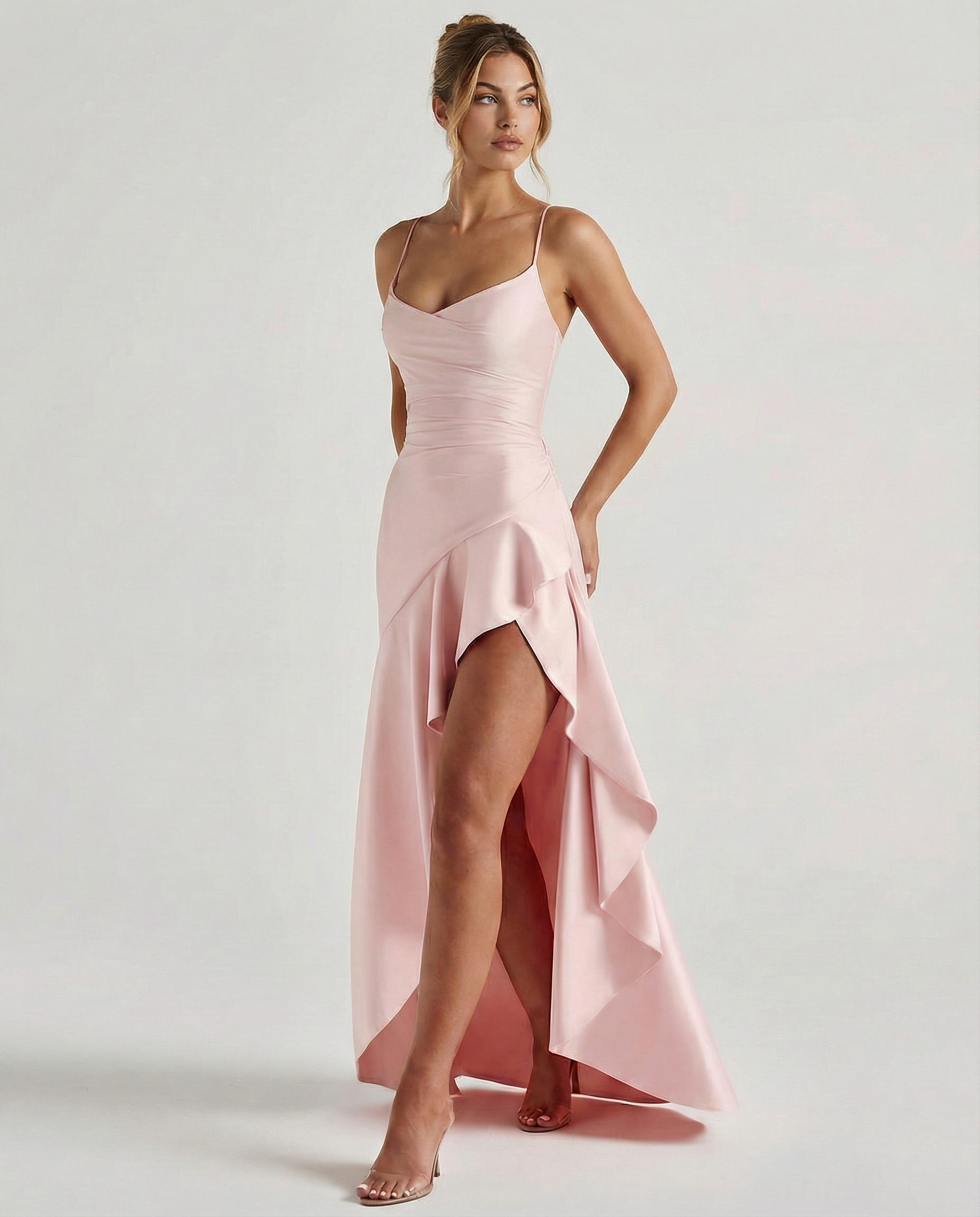 naomi satin dress Naomi Satin Strapless Midi Dress