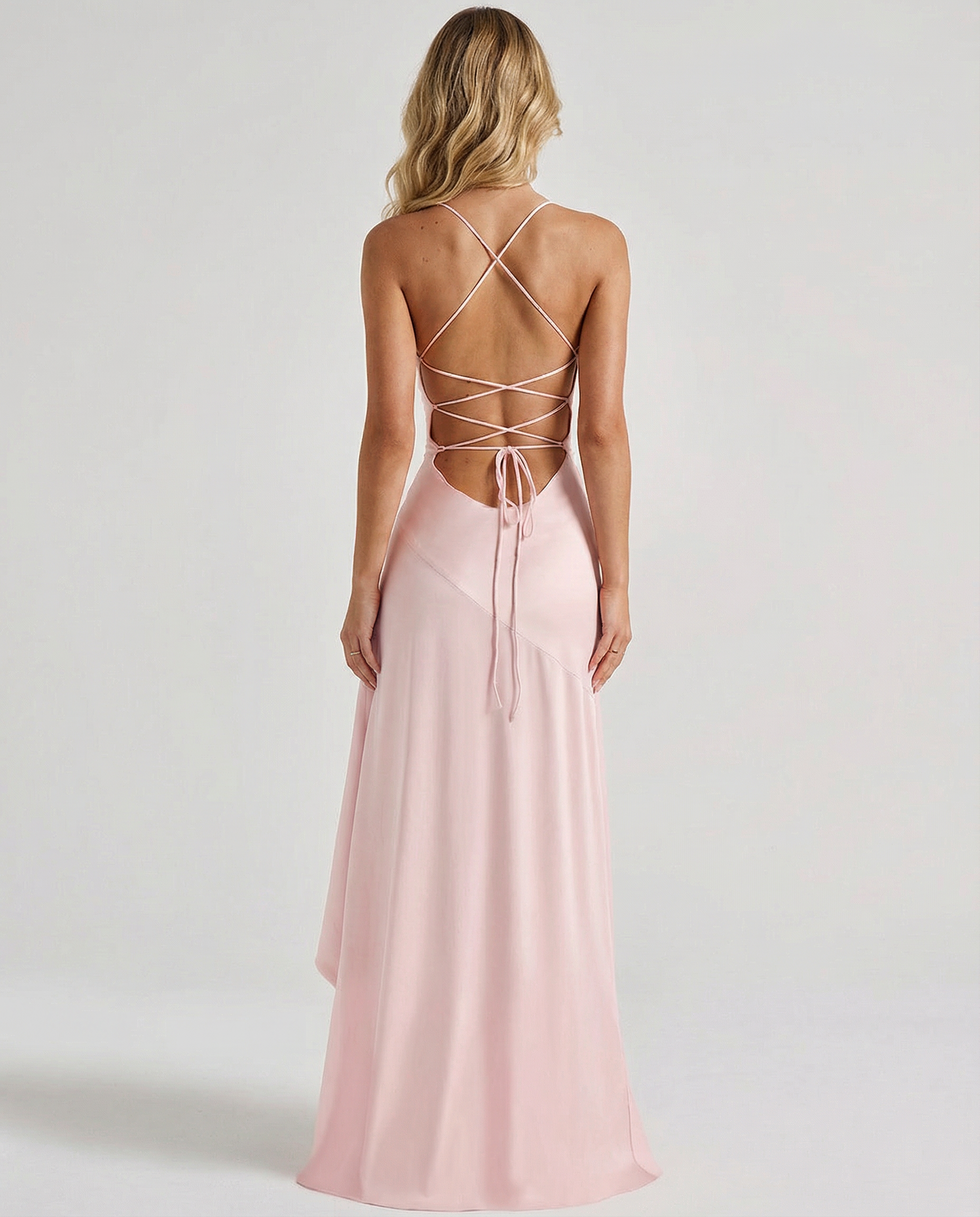 Naomi | Satin Maxi Dress with Lace-Up Back