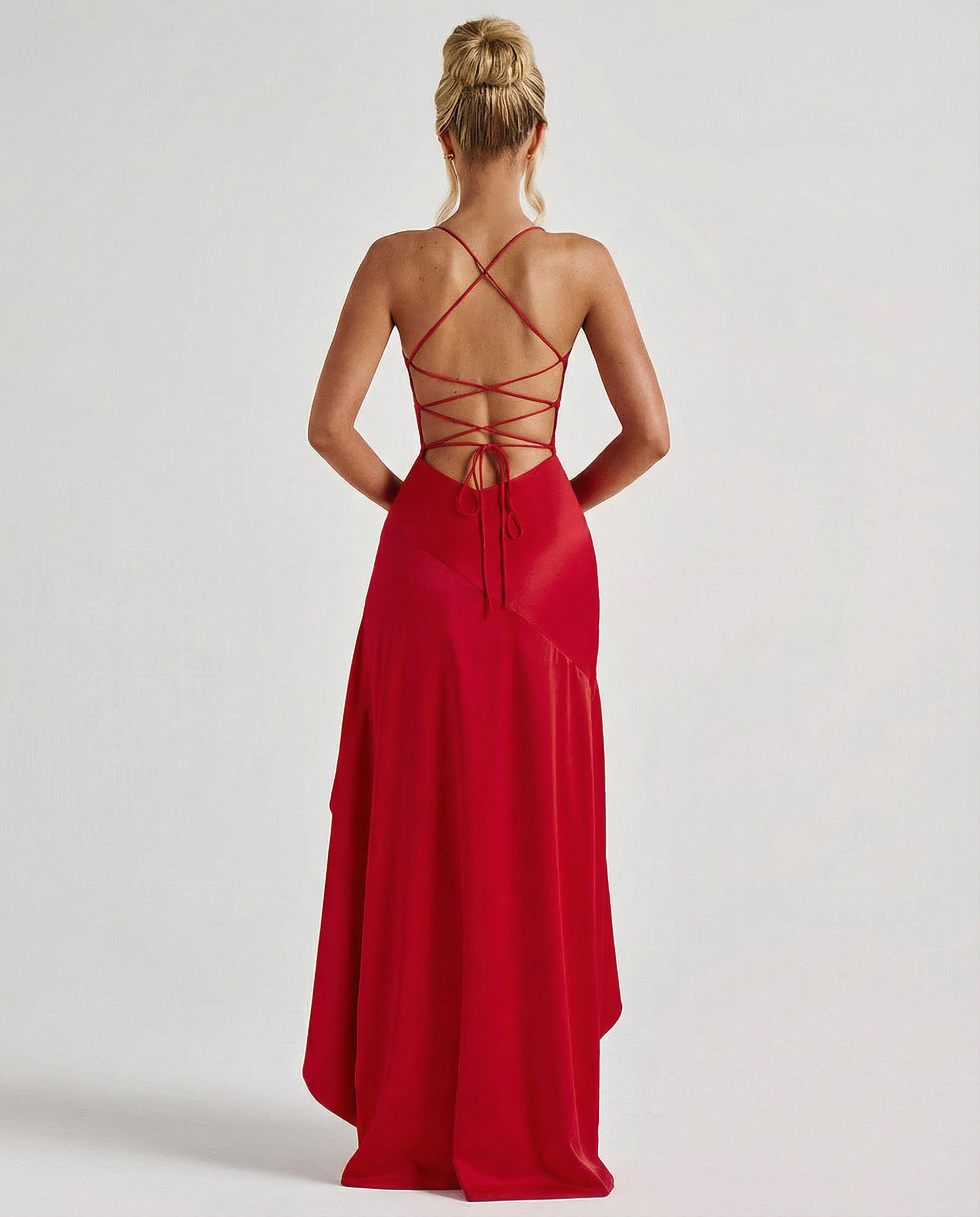 Naomi | Satin Maxi Dress with Lace-Up Back