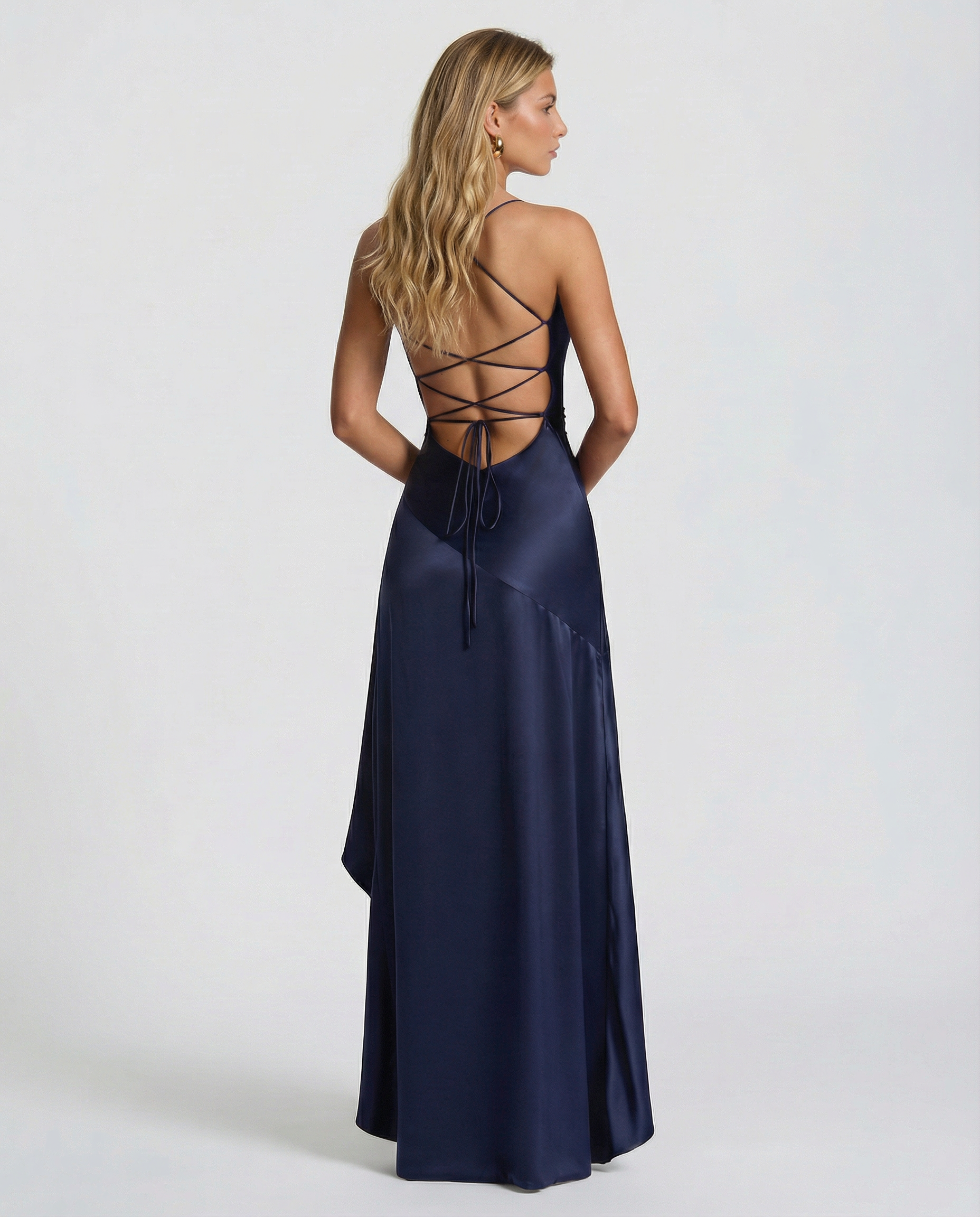 Naomi | Satin Maxi Dress with Lace-Up Back