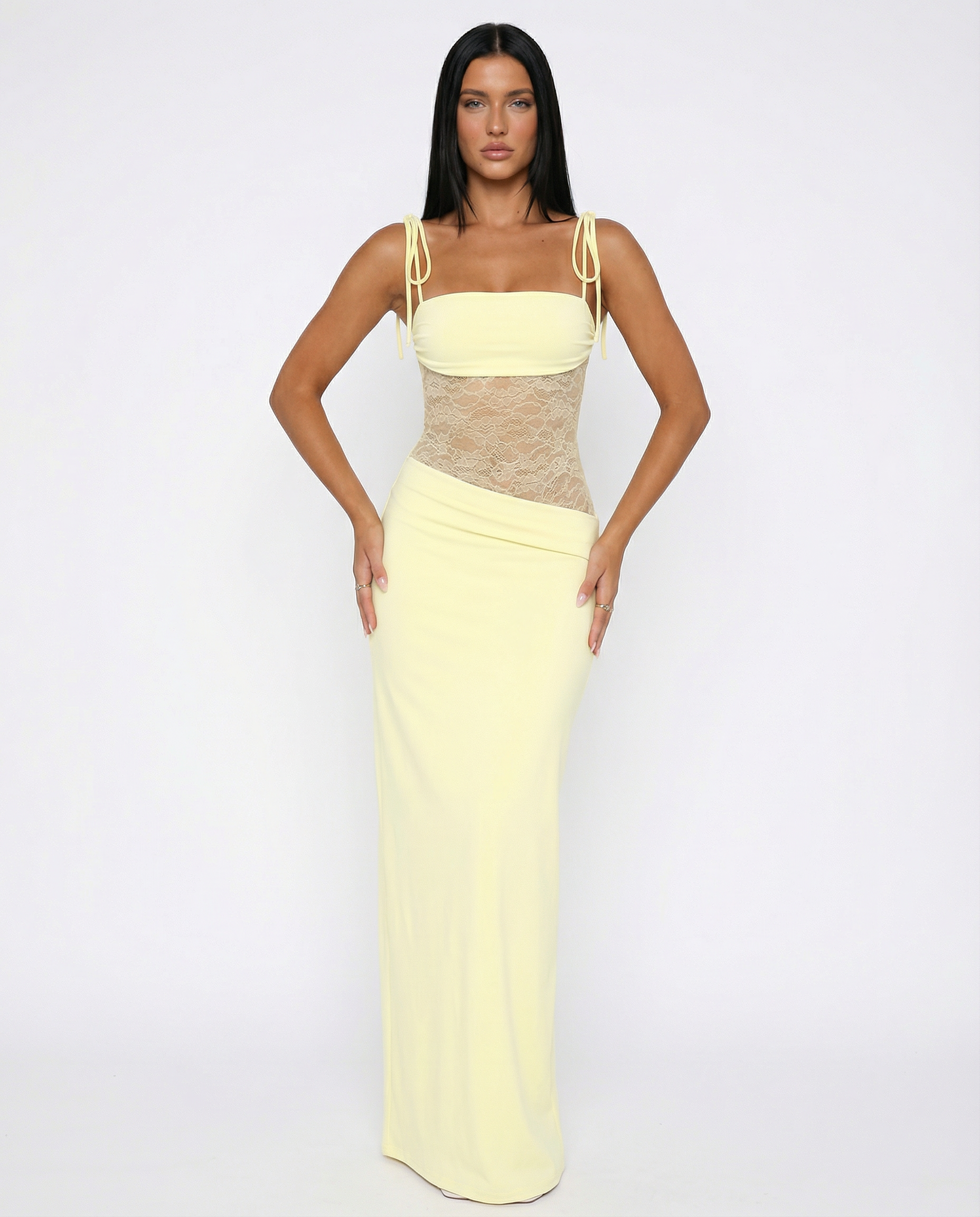 Leah | Lace Panel Tie-Shoulder Maxi Dress