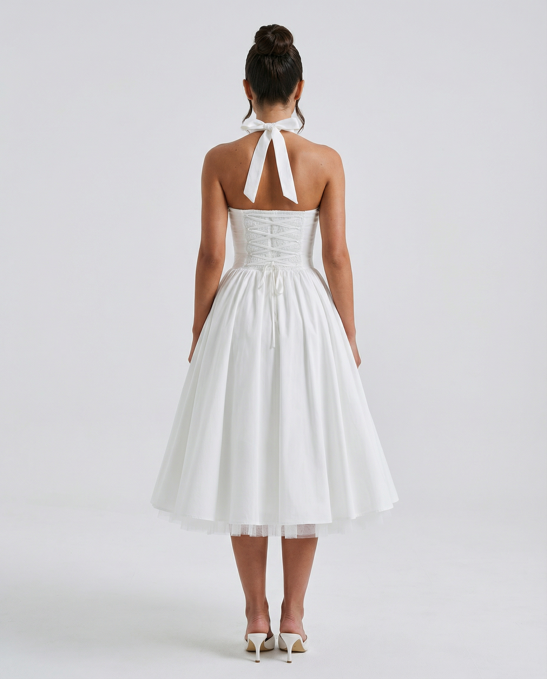 Lena | Midi Halter Neck Lace-Up Back Dress