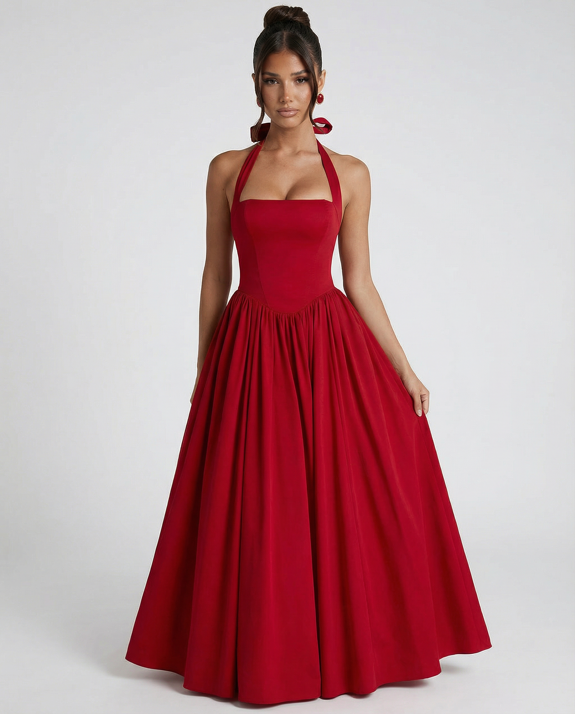 Lena | Midi Halter Neck Lace-Up Back Dress