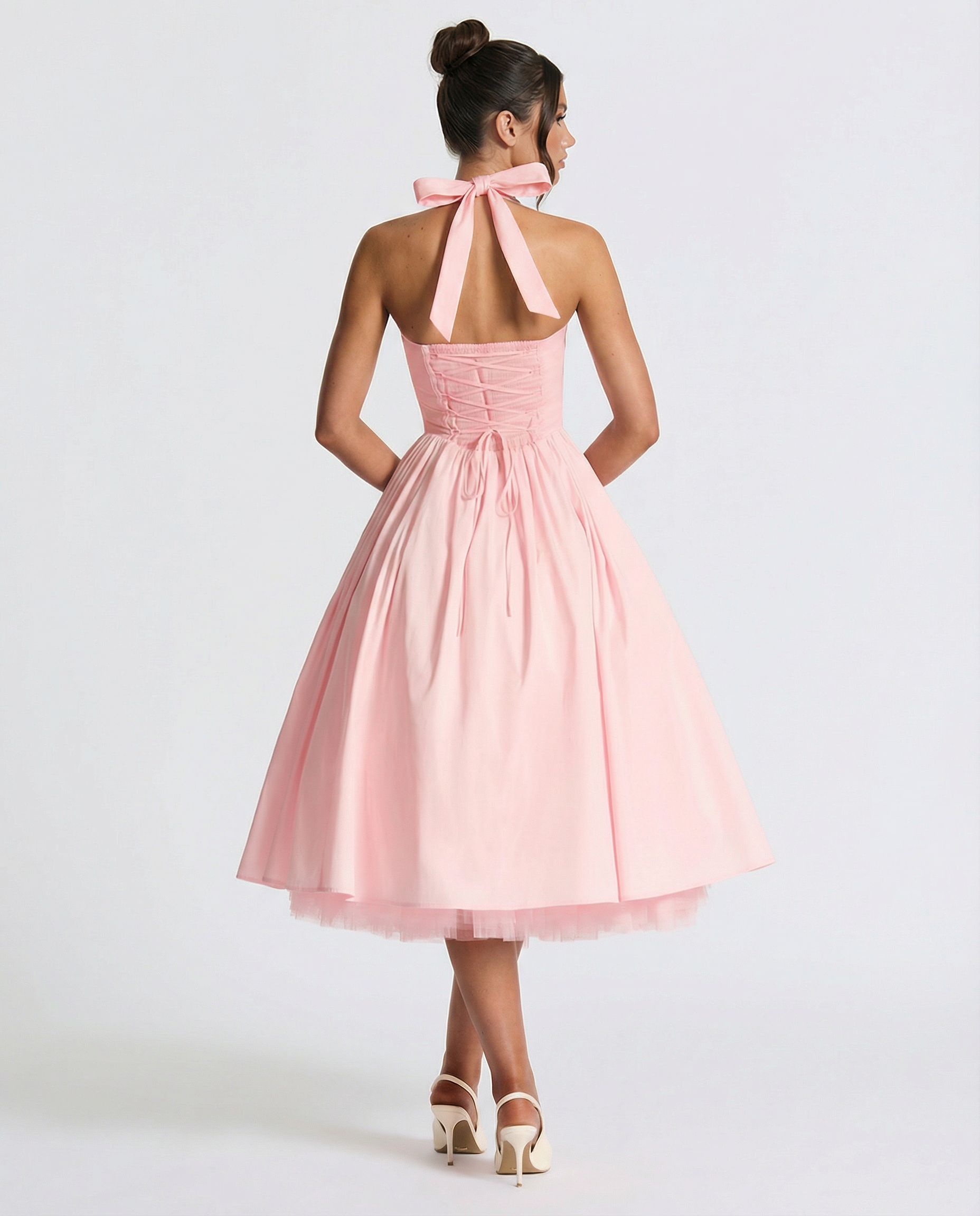 Lena | Midi Halter Neck Lace-Up Back Dress