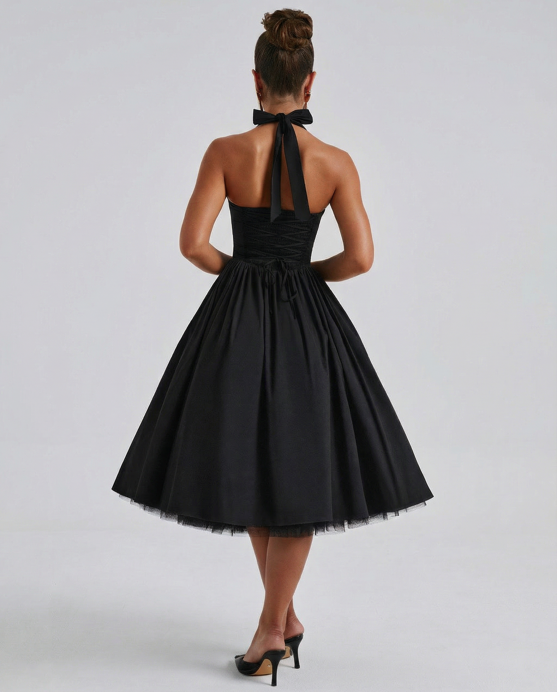 Lena | Midi Halter Neck Lace-Up Back Dress