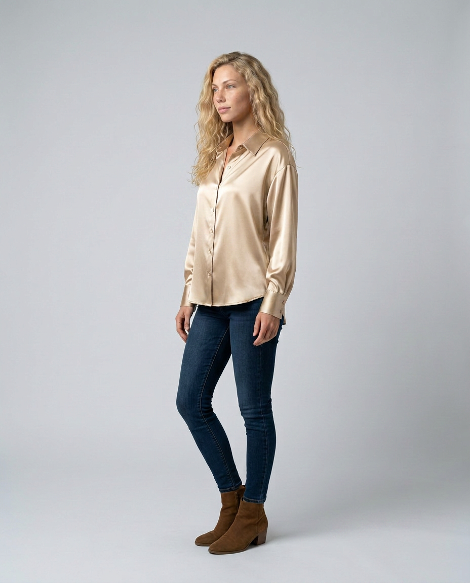 Vivelle | Satin-Look Long Sleeve Blouse