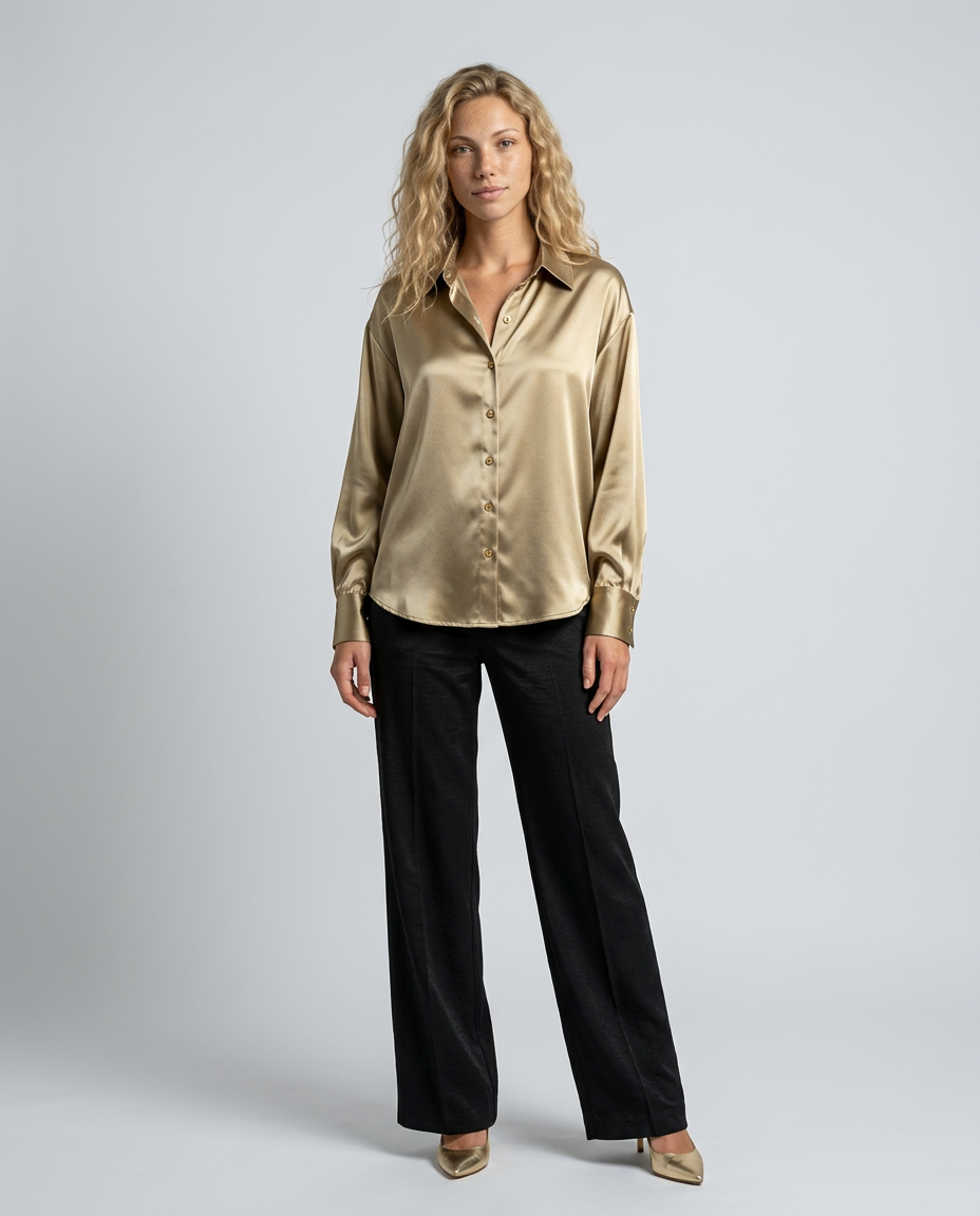 Vivelle | Satin-Look Long Sleeve Blouse