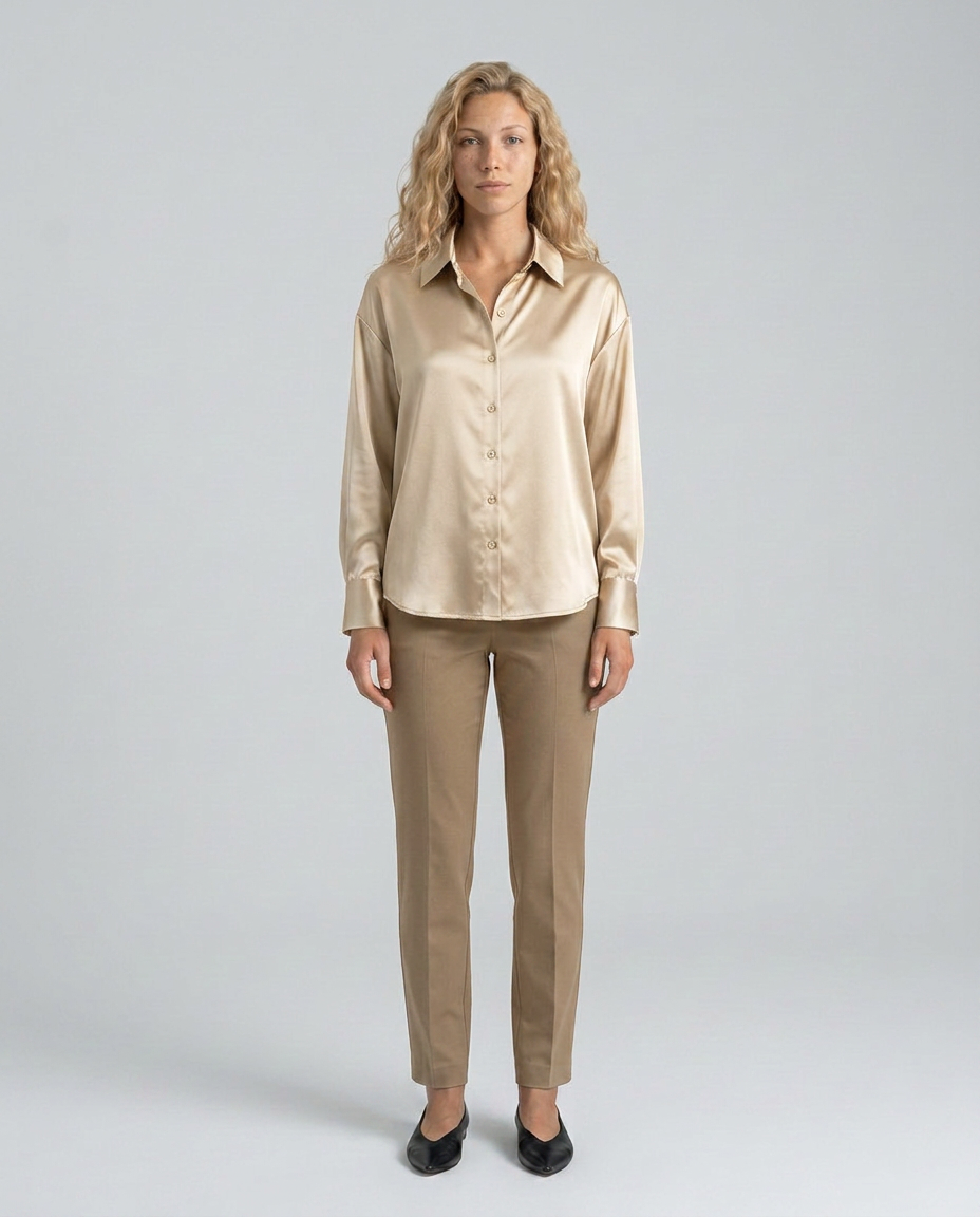 Vivelle | Satin-Look Long Sleeve Blouse