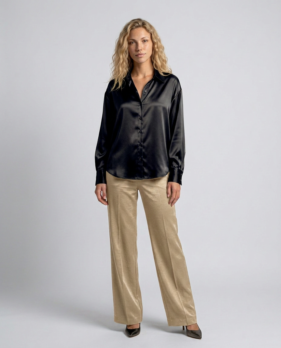 Vivelle | Satin-Look Long Sleeve Blouse