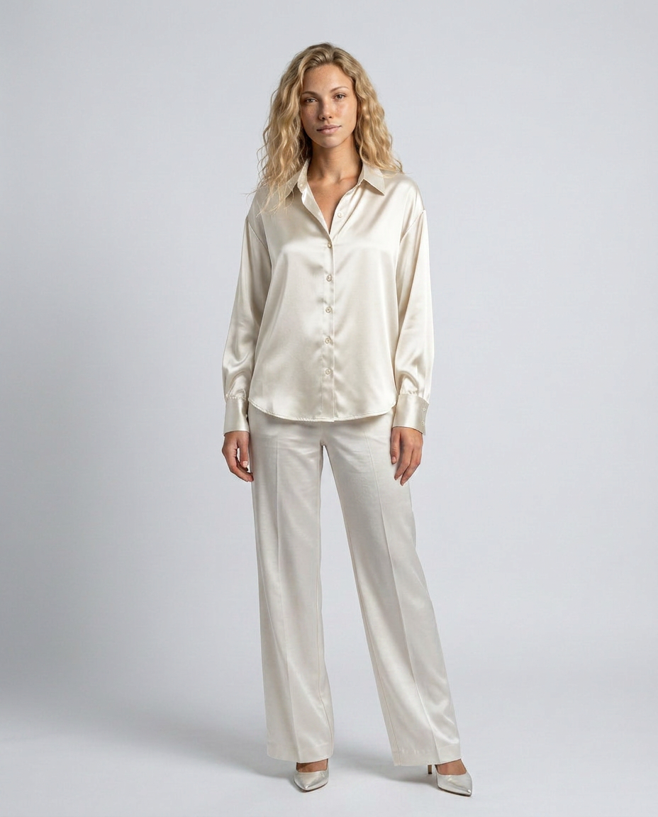 Vivelle | Satin-Look Long Sleeve Blouse