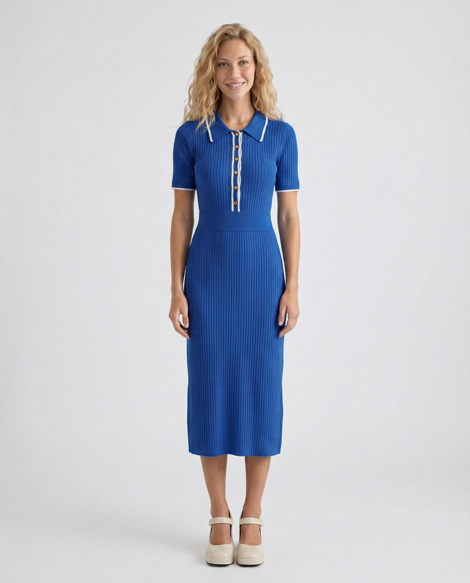 Gracine | Polo Collar Knitted Midi Dress